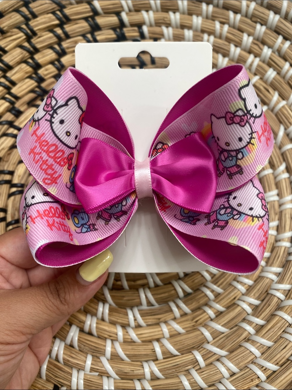 Hello Kitty Hot Pink Printed Bow Hair Clip for Kids - Picture 3 of 4